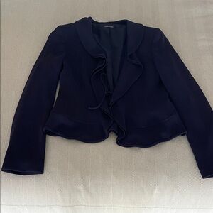 Tahari Navy Ruffled Blazer